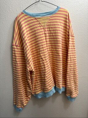 We The Free Pastel Striped Crewneck — Yellow, Pink & Light Blue